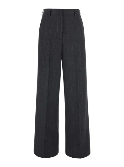 Jucca Wool-blend High-waist Striped Trouser Pants With Front Zip In Grey