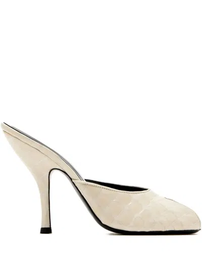 Jude 105mm Date Crocodile-effect Peep-toe Mules In Neutral