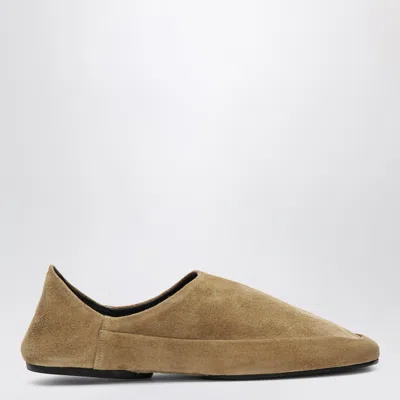 Jude Beige Suede Floor Slippers With Fold-down Heel In Brown
