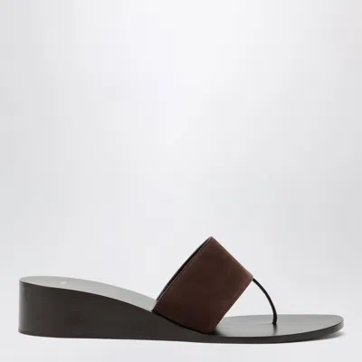 Jude Brown High-heel Suede Flip-flops