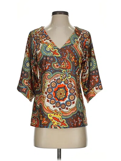 Pre-owned Jude Connally 3/4 Sleeve Blouse In Brown