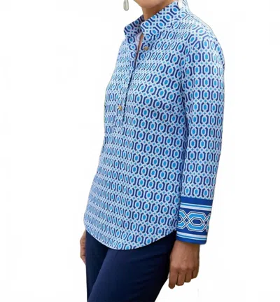 Jude Connally Belinda 3/4 Sleeve Top In Terrace Geo Border - Beacon Blue