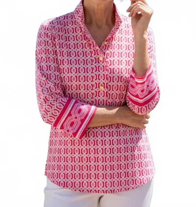 Jude Connally Belinda 3/4 Sleeve Top In Terrace Geo Peony Pink