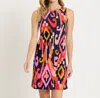 Jude Connally Beth Dress In Grand Ikat Navy In Multi
