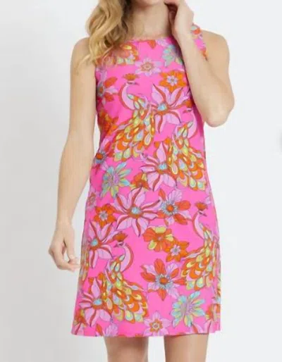 Jude Connally Beth Dress In Twirling Peacock Spring Pink In Multi