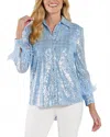 Jude Connally Brandy Sequins With Feathers Blouse In Plaid Blue In Blue