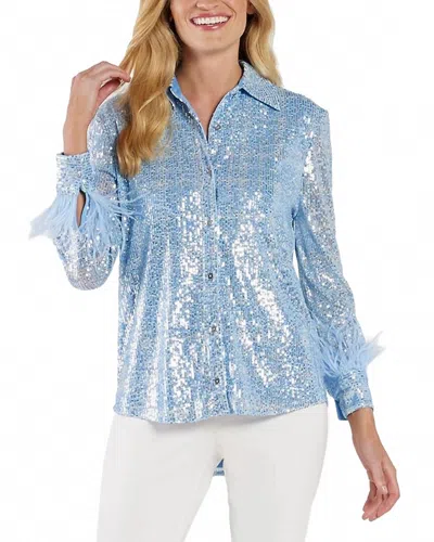 JUDE CONNALLY BRANDY SEQUINS WITH FEATHERS BLOUSE IN PLAID BLUE