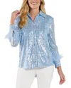 Jude Connally Brandy Sequins With Feathers Blouse In Plaid Blue In Blue