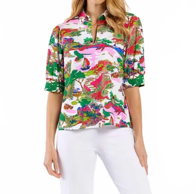 Jude Connally Calista Collared Top In Seaside Escape White In Multi