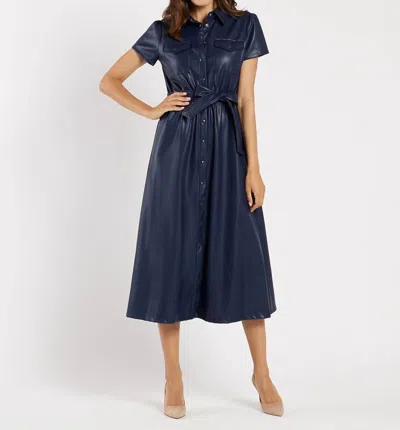 Jude Connally Cecelia Faux Leather Dress In Navy In Blue