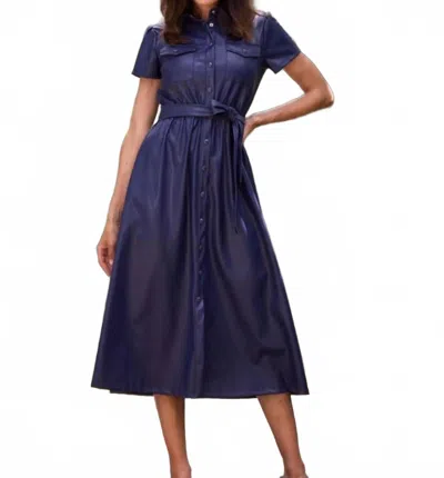 Jude Connally Cecelia Faux Leather Dress In Navy In Blue