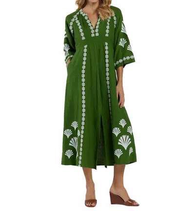 JUDE CONNALLY CLEMENTINE CAFTAN MAXI DRESS IN GARDEN GREEN WHITE