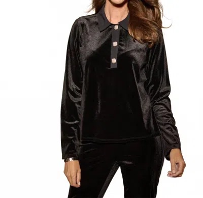 Jude Connally Colby Stretch Velvet Shirt In Black Sparkle