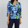 Jude Connally Daniella Flowy Sleeves V-neck Top In Kaleidoscope Floral Navy In Multi