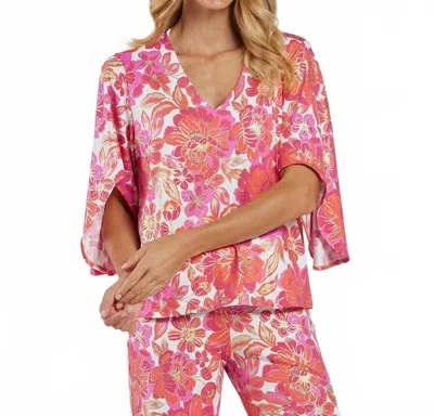 Jude Connally Daniella Flowy Sleeves V-neck Top In Peony Dream White Gold In Pink