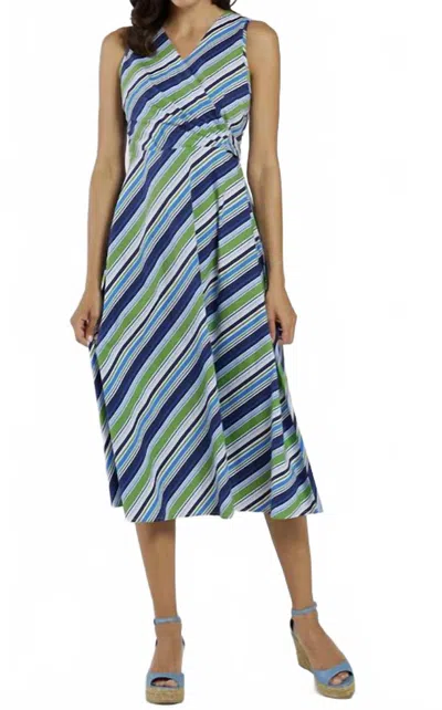 JUDE CONNALLY EASTON STRETCH POPLIN MIDI DRESS IN UMBRELLA STRIPE NAVY