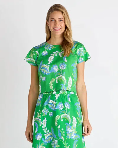 Jude Connally Ellen Stretch Poplin Top In Feathered Floral Grass In Green
