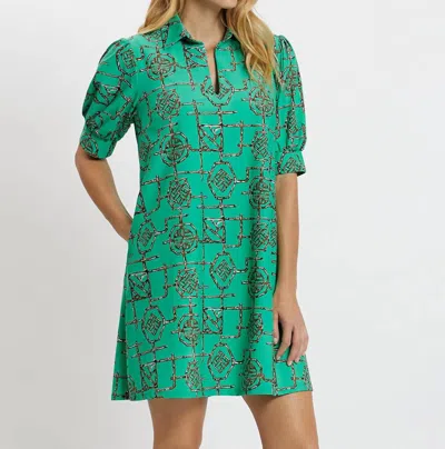 Jude Connally Emerson Dress In Decorative Bamboo Green In Blue