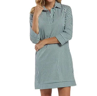 Jude Connally Finley Cotton Shirting Striped Dress In French Blue In Green