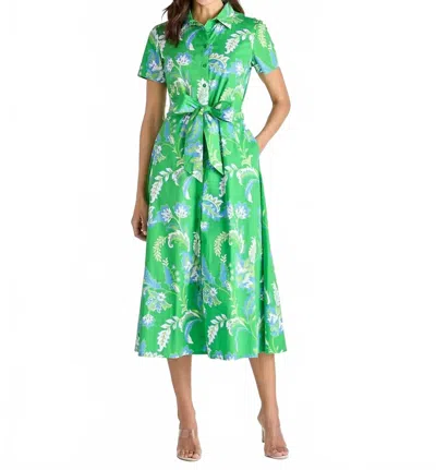 Jude Connally Glenda Stretch Poplin Midi Dress In Feathered Floral Grass In Green