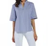 Jude Connally Goldie Quarter-zip Pullover Top In Cotton Stripe French Blue In Blue