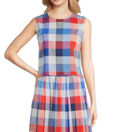 Jude Connally Gretel Stretch Cotton Linen Top In Montauk Plaid In Blue