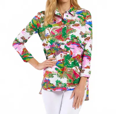 Jude Connally Hadley Collared Top In Seaside Escape White In Multi