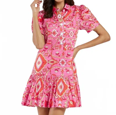 Jude Connally Harriet Short Sleeve Mini Dress In Gilded Garden Peony Pink Gold In Multi