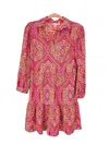 Jude Connally Henley Dress In Paisley Medallion Hot Pink In Pink
