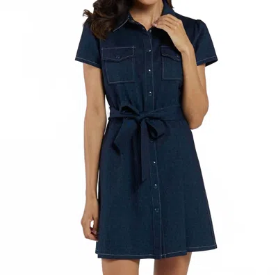 Jude Connally Ingrid Short Sleeve Denim Dress In Navy White In Blue