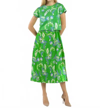 Jude Connally Jeannette Stretch Poplin Midi Skirt In Feathered Floral Grass In Green