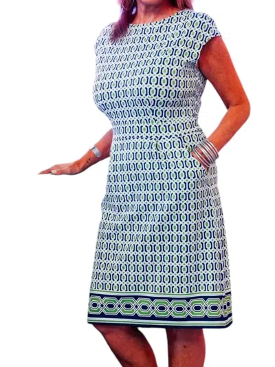 Jude Connally Joelle Midi Dress In Terrace Geo Border Navy In Blue