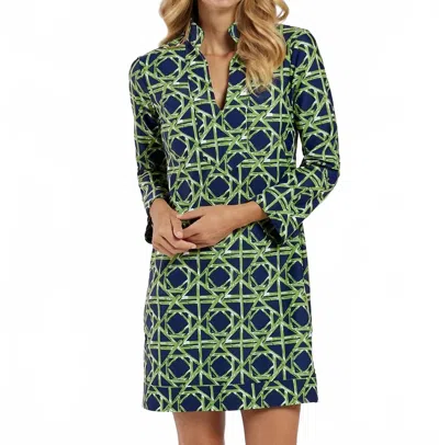 Jude Connally Kate Mini Dress In Bamboo Rattan Navy In Green