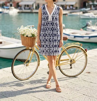 Jude Connally Larissa Bamboo Rattan Dress In Navy & White In Blue