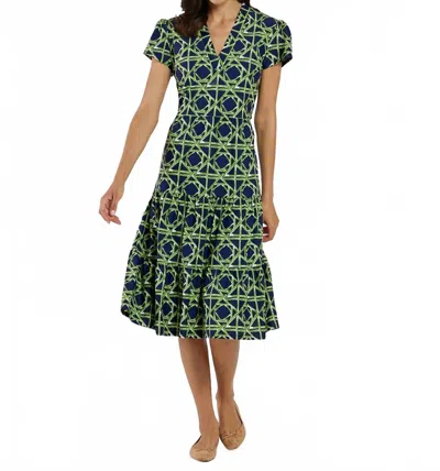 Jude Connally Libby Short Sleeve Midi Dress In Bamboo Rattan Navy In Green