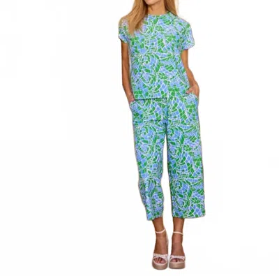 Jude Connally Lolly Wide-leg Cropped Pant In Painted Mosiac Periwinkle In Green