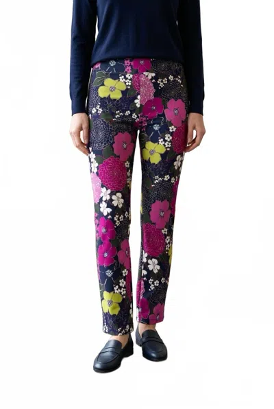 Jude Connally Lucia Autumn Blooms Orchid Pants In Magenta & Navy Floral In Blue