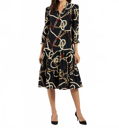 Jude Connally Maggie Midi Dress In Ribbons And Chains Black In Multi