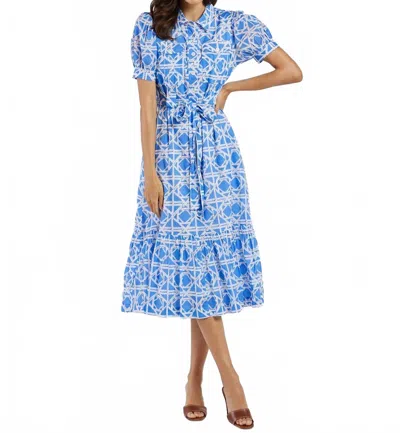 Jude Connally Marina Puff Sleeve Maxi Dress In Bamboo Rattan Harbor Blue