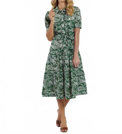 Jude Connally Marina Short Sleeve Dress In Foliage Toile In Green