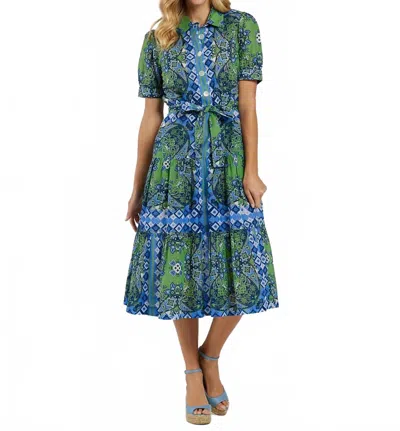 Jude Connally Marina Short Sleeve Maxi Dress In Bonita Scarf Cornflower In Green