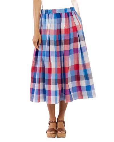 Jude Connally Meredith Stretch Cotton Linen Skirt In Montauk Plaid In Blue