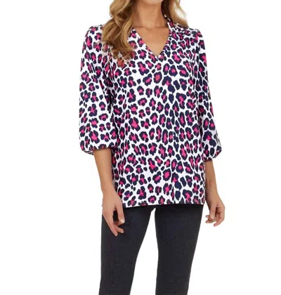 Jude Connally Nadia Tunic Blouse In Leopard Navy/berry In Multi