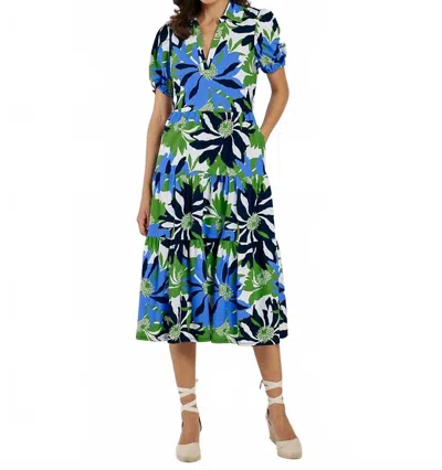 Jude Connally Portia V-neck Midi Dress In Wild Blossom Blue In Black