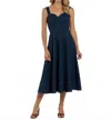 Jude Connally Sabrina Denim Fit And Flare Midi Dress In Navy White In Blue