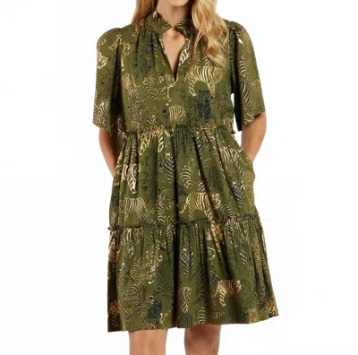 Jude Connally Shirley Dress In Tiger Safari Loden Gold In Green