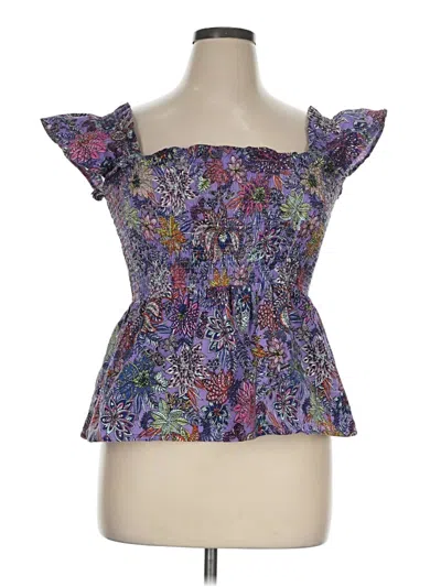Pre-owned Jude Connally Short Sleeve Top Purple Strapless Neckline Tops