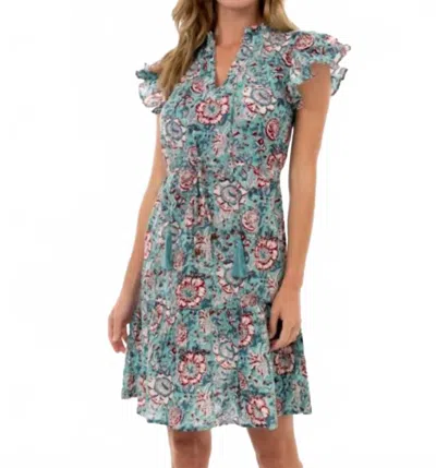 Jude Connally Velma Mini Dress In Garden Party Teal In Multi