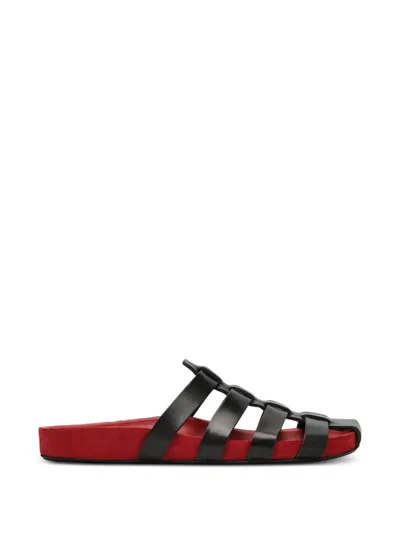 Jude Dusty Caged Leather Slides In Black
