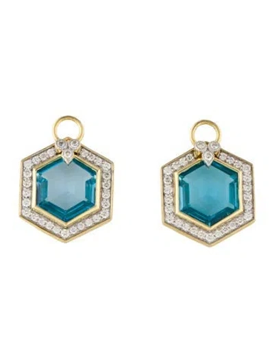 Pre-owned Jude Frances 18k 6.68ct Topaz & Diamond Earring Enhancers In Multi